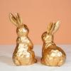 2Pcs Easter Bunny Ornament Carved Golden Rabbit Resin Figurine Animal Statue Home Office Holiday Party Desktop Decoration
