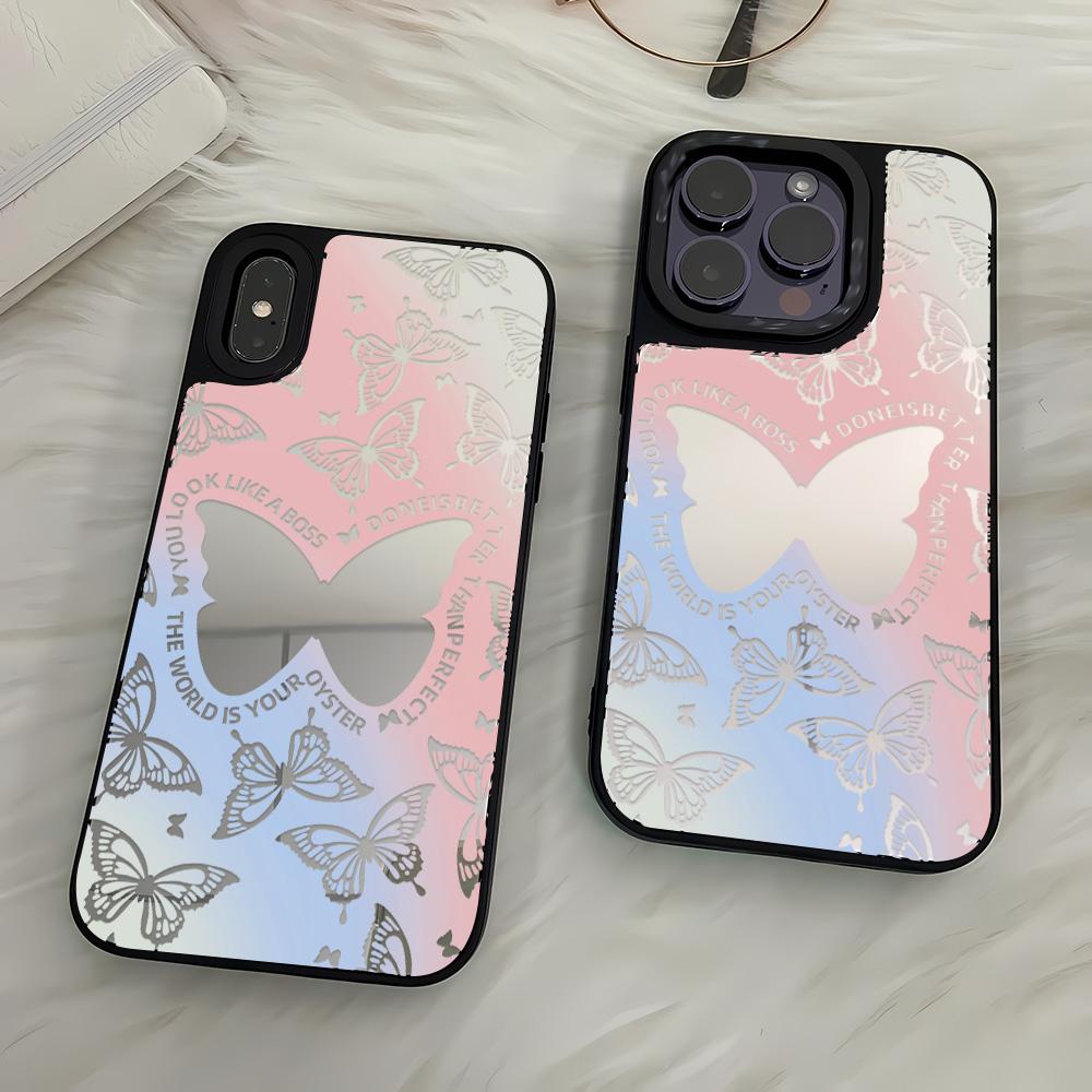 Mirror Phone Case for iPhone 15 11 13 14 for 15 16 Pro Max 12 13 16 Pro Cloud Flower and Animal Cute Style Phone Case