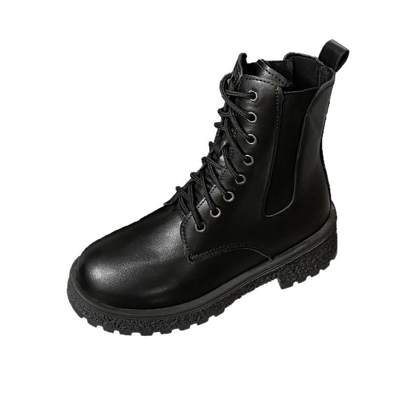 Женские сапоги средний каблук круглый носок вырез вестерны 2025 осень новинка корейская версия лакированная кожа женская обувь удобные ботинки мартин