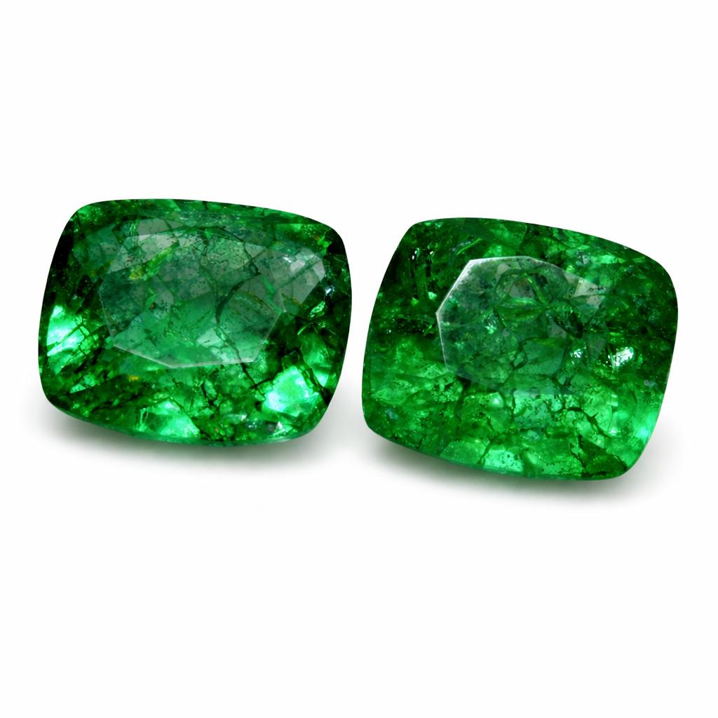 Natural Green Emerald Loose Gemstone Untreated 21 ct Cushion Pair for Jewelry Making and Crafts