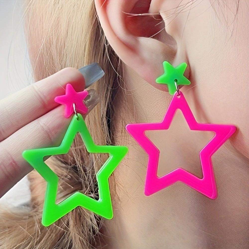 Y2K Star Pendant Earrings Geometric Pentagram Hollow Star Earrings Geometric Earrings Daily Wear