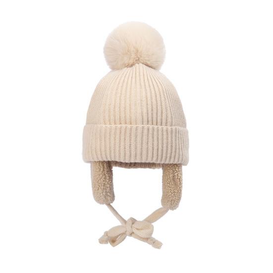 Yousheng Children Hat Thickened Wool Knit Hat with Pom-Pom Ball Decor Extended Ear Flaps Design Fleece Lining Warm Winter Hat