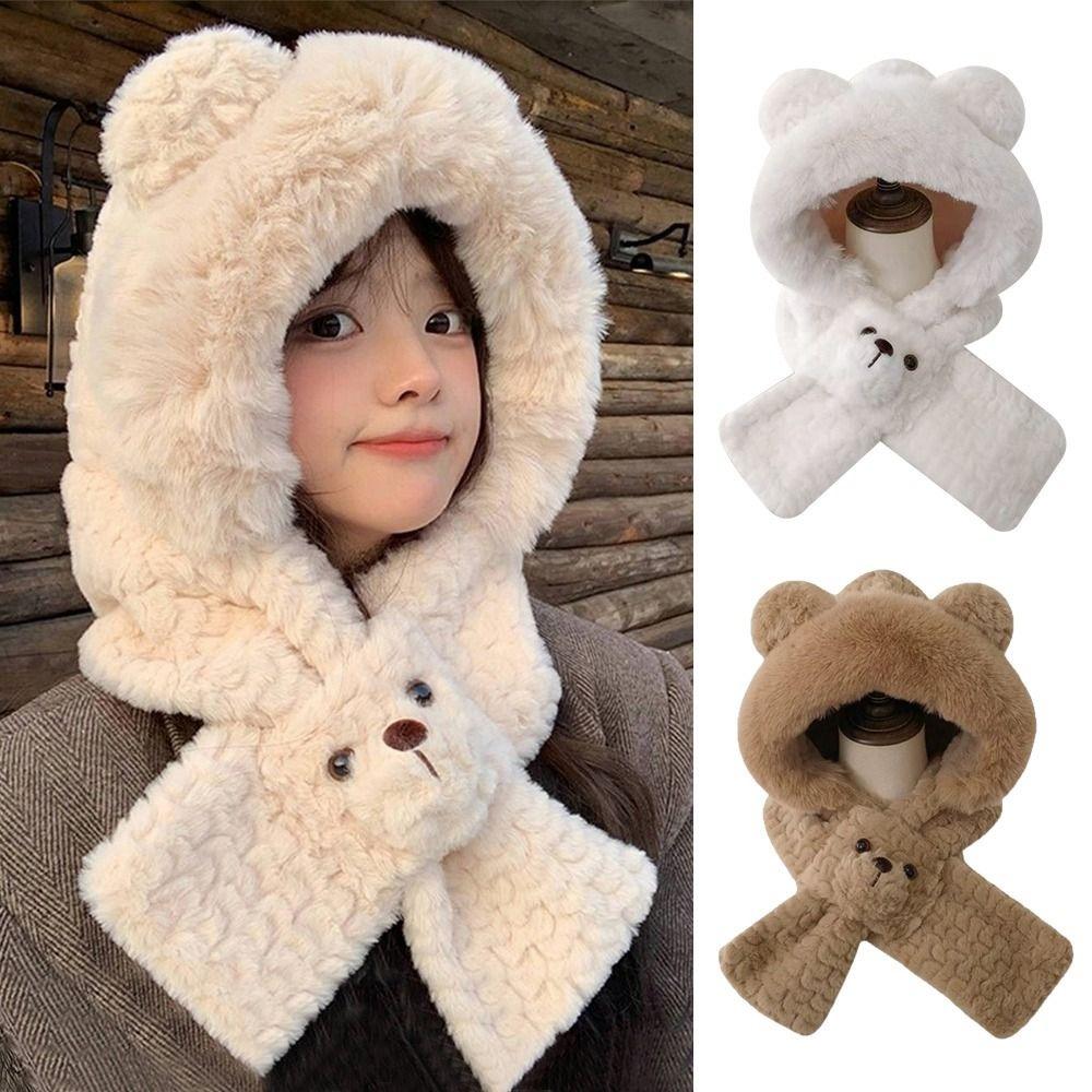Plush Integrated Hat Scarf Set Warm Neck Warmer New Pullover Cap for Outdoor Cycling Skiing