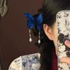 Ручная работа Старинный стиль Синяя бабочка Вышитая заколка для волос Китайский аксессуар для Ханфу Заколка для волос Древний стиль Боковая заколка для волос Головной убор