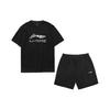 Футболка с круглым вырезом и логотипом Sport Life Series, быстросохнущие шорты, повседневный спортивный комплект, мужские комплекты, черный цвет ATST631-1+YKST061-1
