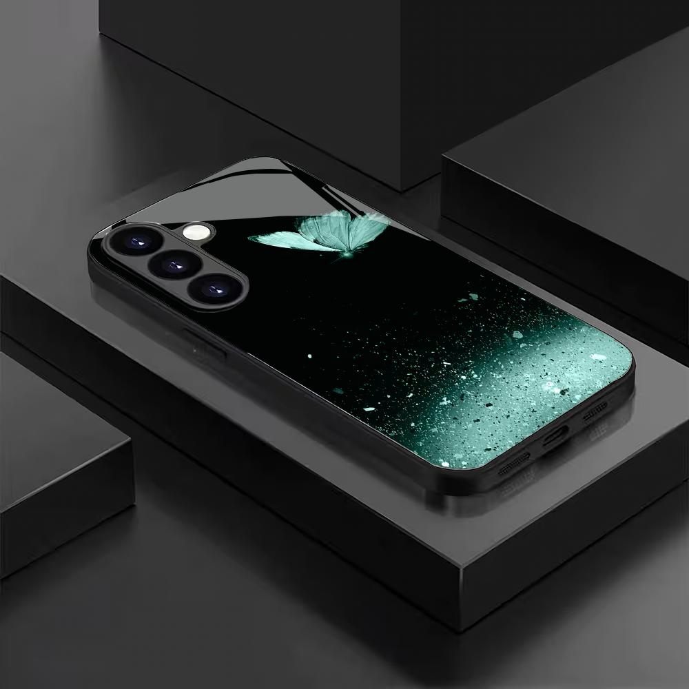 Красивый чехол из закаленного стекла с бабочкой для Samsung Galaxy S26 S25 S24 S22 S21 S20 FE/Ultra/Plus, противоударный