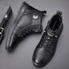 High-top Men's Shoes, Winter Men's Versatile Trend, Leather Fleece Casual Board Shoes, Men's Workwear Style Boots, Men's Black