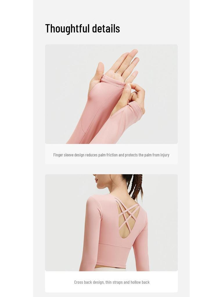 Верх для йоги Juyitang Cross-Back: Облегающая, с длинными рукавами, без бюстгальтера одежда для фитнеса для женщин