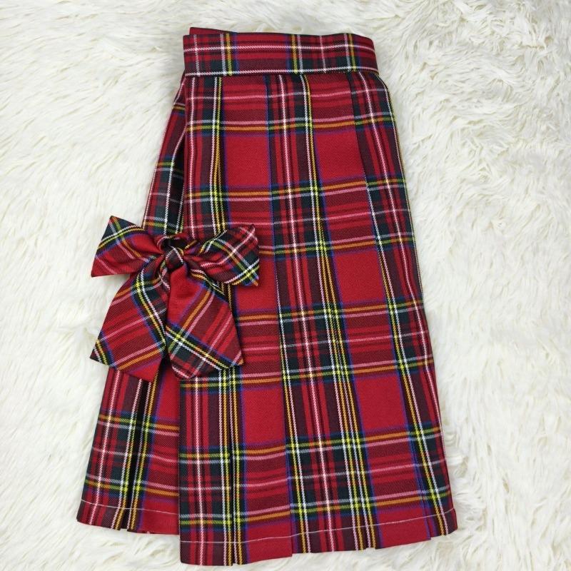 Красная клетчатая униформа короткая юбка с регулируемой талией плиссированная юбка завязка повседневная летняя одежда в стиле колледжа