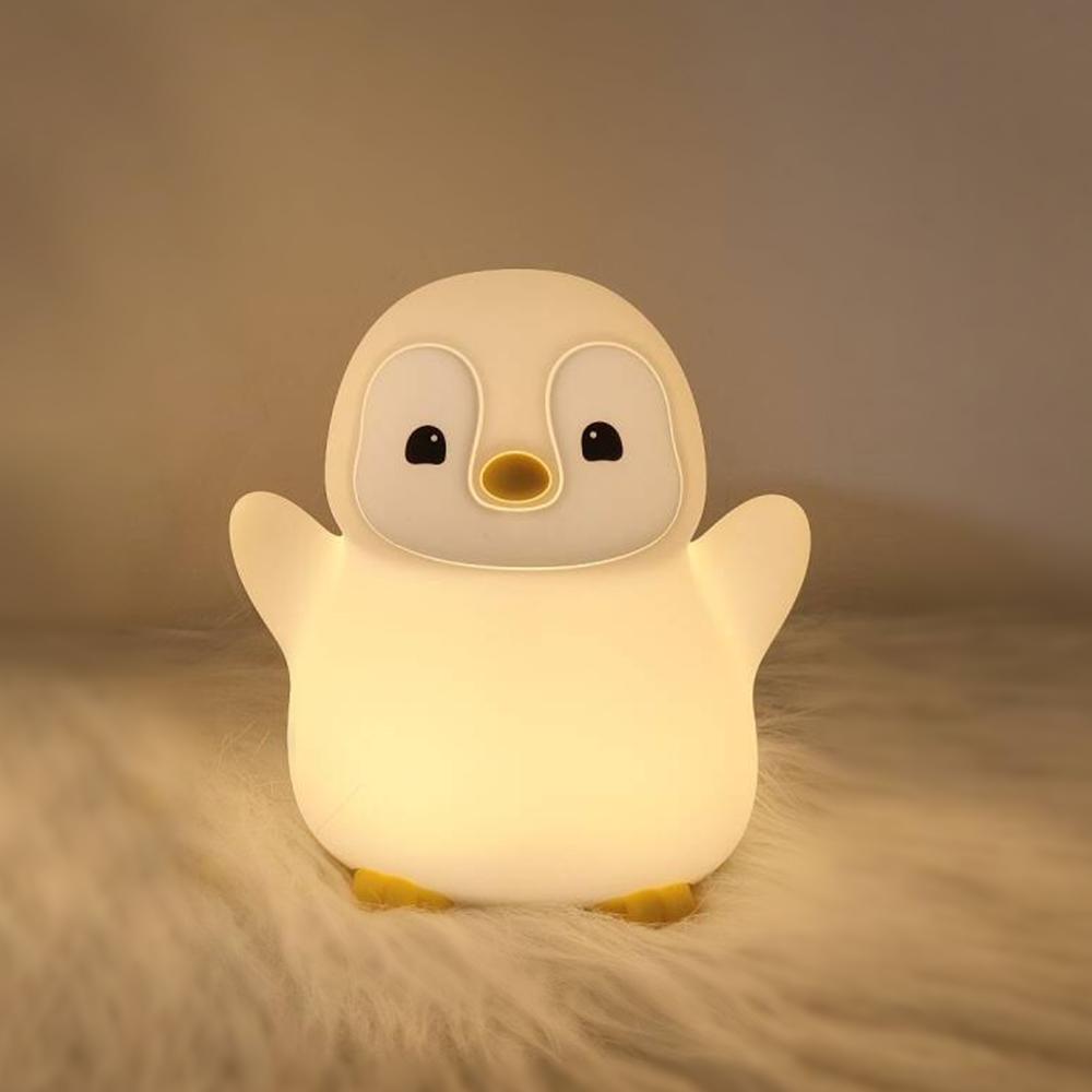 Novelty Penguin Night Light for Kids Rechargeable Timing Silicone Sleeping Nightlight Touch Beside Lamp for Nursery Room