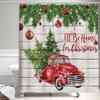 Christmas Shower Curtain Vintage Red Truck Barn Holiday Trees with Snow Polyester Fabric Bath Curtains with Hooks For Bathroom