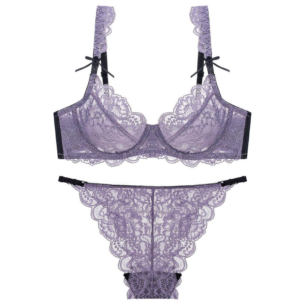 Комплект прозрачного кружевного бюстгальтера во французском стиле: Минимизирует внешний вид большой груди, Предотвращает обвисание, Сексуальное нижнее белье для женщин