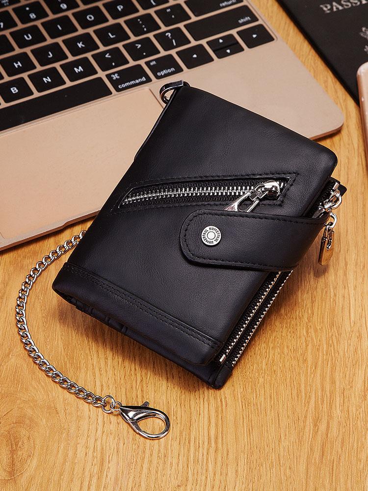 Humerpaul Fashion Women Wallets Genuine Leather Bi-fold Wallet Quality Designer RFID ID Card Holder With Coin Purse Chain Portfel Damski
