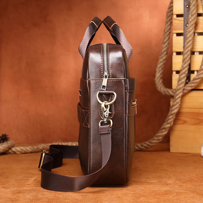 Мужской портфель из натуральной кожи, деловой портфель для ноутбука, литературный ретро-портфель для мужчин, вместительная водонепроницаемая и прочная легкая сумка через плечо