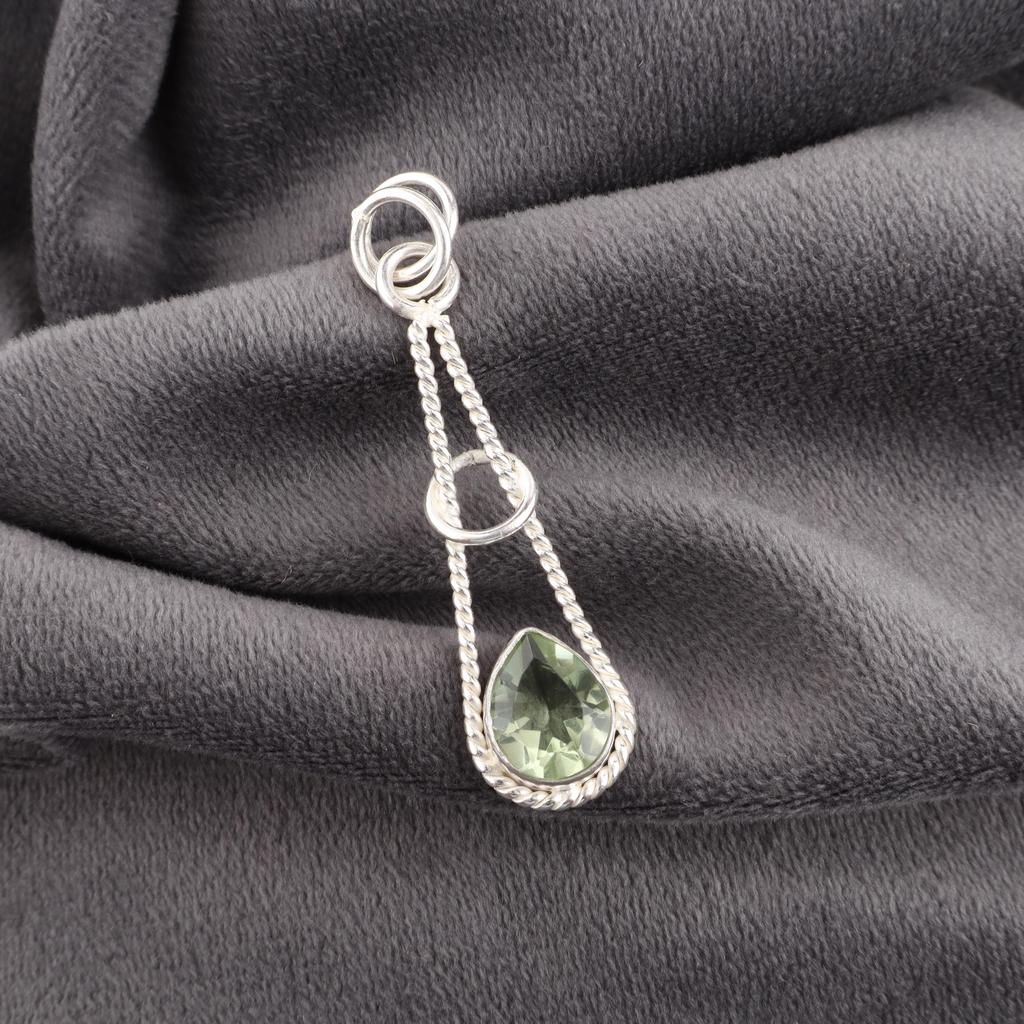 Green Amethyst Gemstone Pendant, 925 Solid Sterling Silver Pendant, Handmade Antique Jewelry, Gift For Mother Day