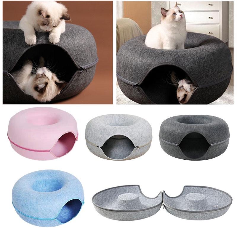 Plush Felt Cat Bed Circular Tunnel Design For Cats Of All Seasons Soft And Removable