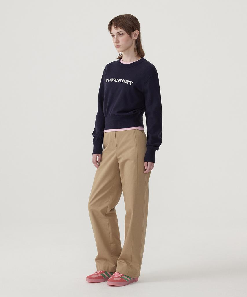 COVERNAT WOMAN Cooper Logo Round Neck Knit Navy