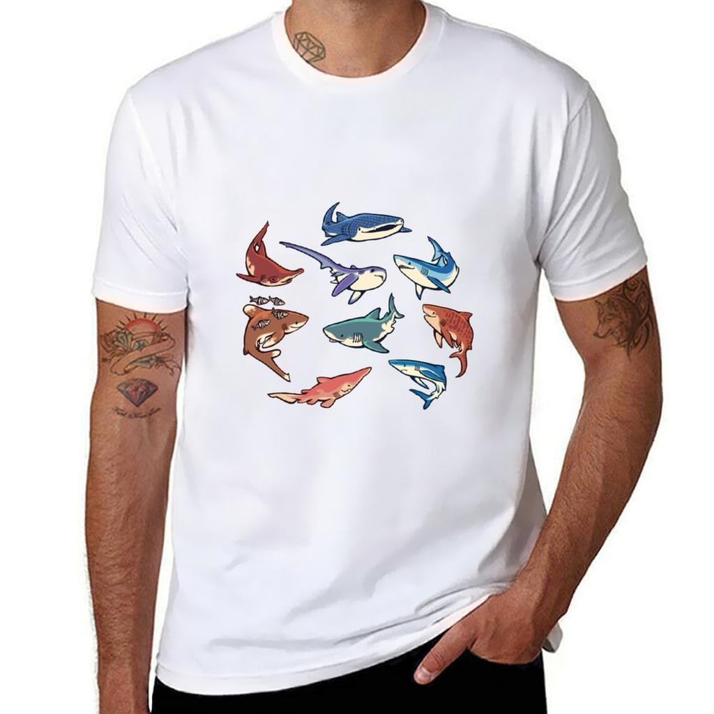 Sharks in the dark blue T-Shirt graphic t shirts for man t shirts cotton 100% man t shirt heavy cotton T-Shirt