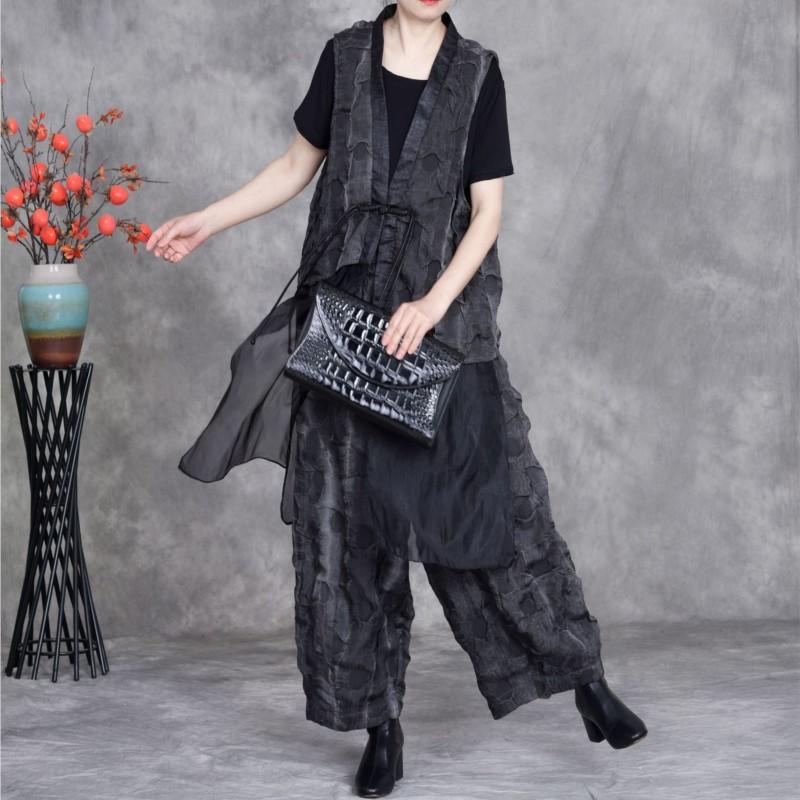 Johnature Women Vintage Sleeveless Spring High Quality Two-piece Set