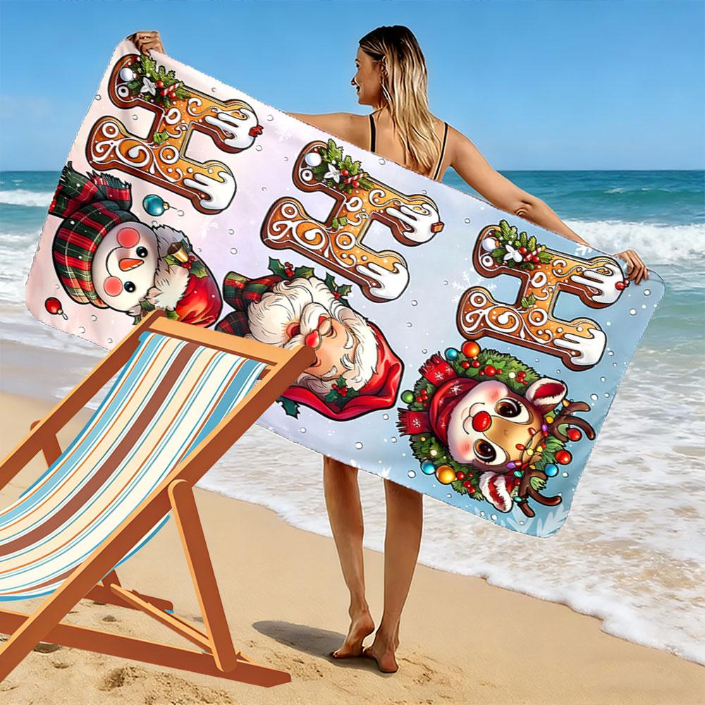 Festive winter whimsy Print beach towel, quick drying, suitable for travel, outdoor sports, jogging, the beach and swimming, gift