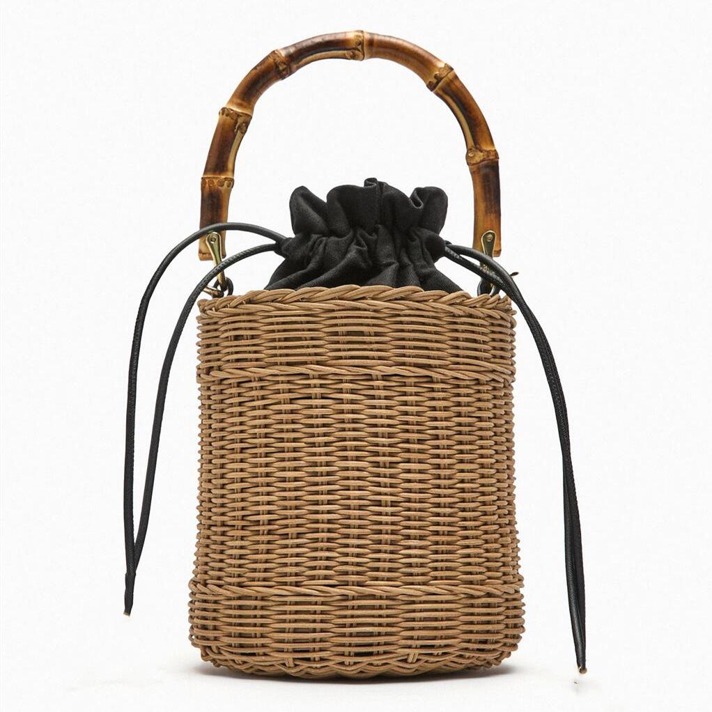 Bohemian Crossbody Bag with for Women Woven Straw Bucket Bags Female Rattan Wicker Bamboo Handle Beach Bags New