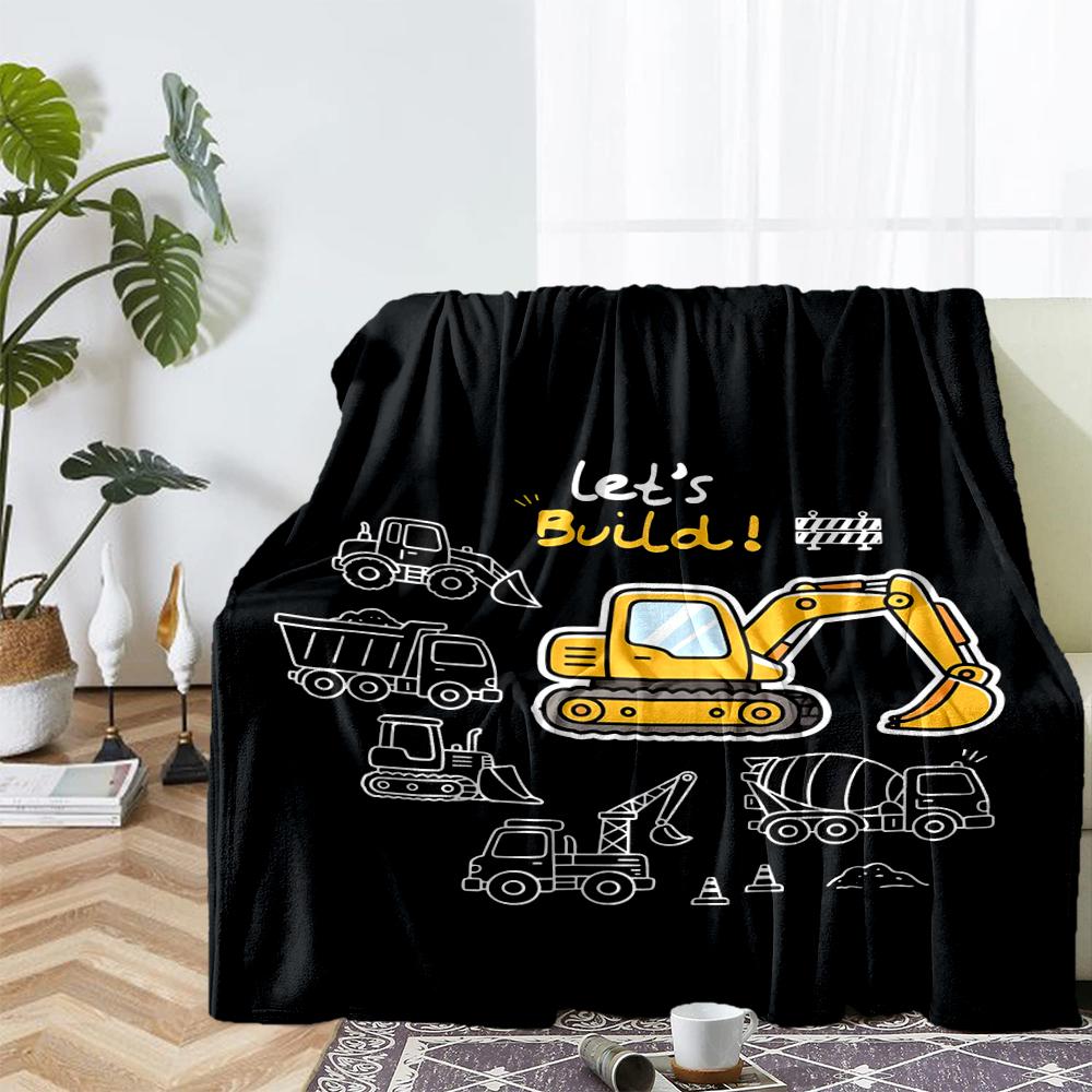 excavator Theme Printed Blanket - Perfect for Couch, Bed, Travel & Outdoor Use | Machine Washable, Cozy & Durable.