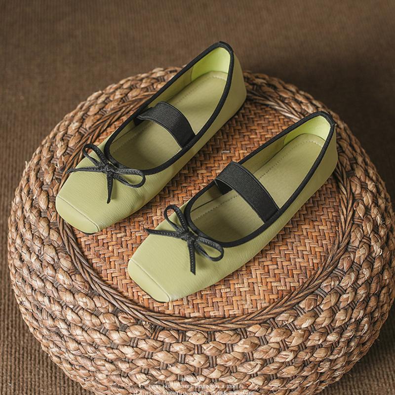 Fashion French Flat Bottom Bow 2024 Spring New Ballet Shoes Square Head Strap Comfortable Everyday Versatile Fashion Single Shoe Women