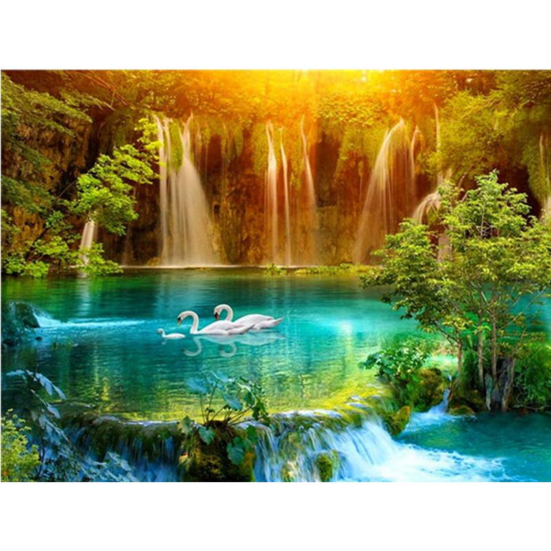 DIY Waterfall 5D Diamond Painting Full Round Drill Mosaic Rhinestones Landscape Diamond Embroidery Cross Stitch Home Decor Gift