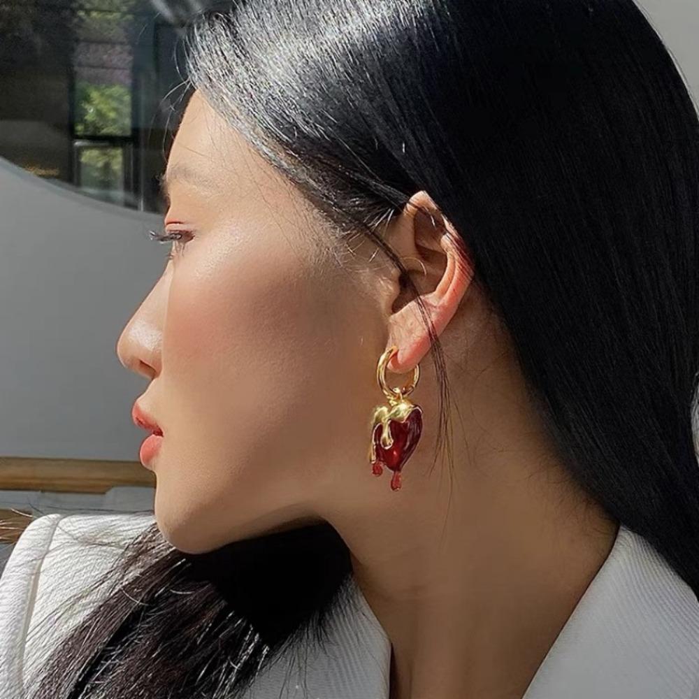 Acrylic Retro Earrings Metal Irregular Heart Earrings Solid Color Heart Shape Droplets Earrings