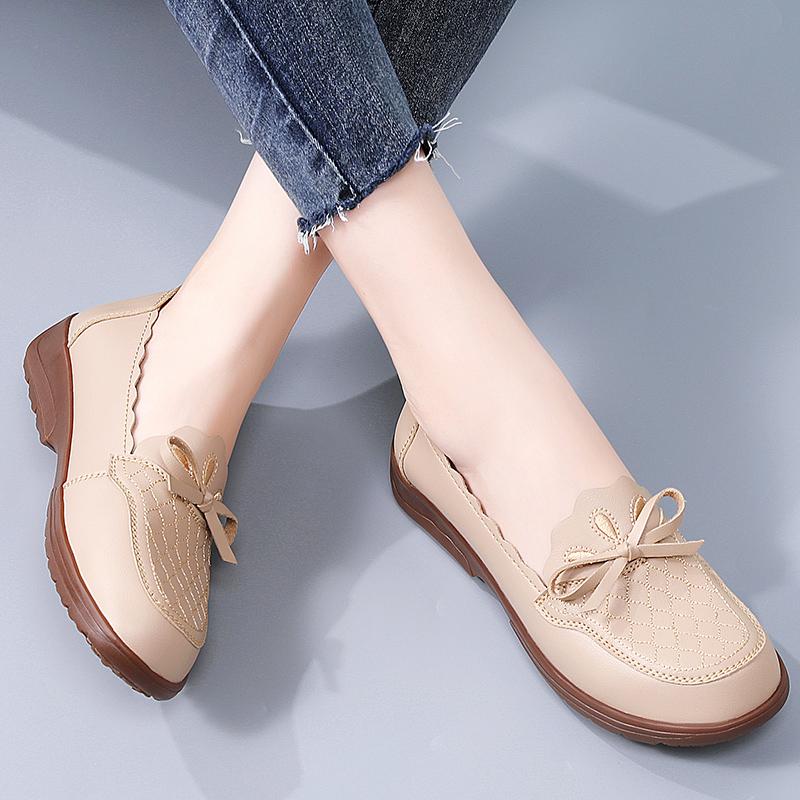 Женские мокасины, туфли для вождения, женские черные мокасины на плоской подошве, повседневные туфли без застежек, большие размеры, летние туфли для прогулок с вышитым бантом для мамы