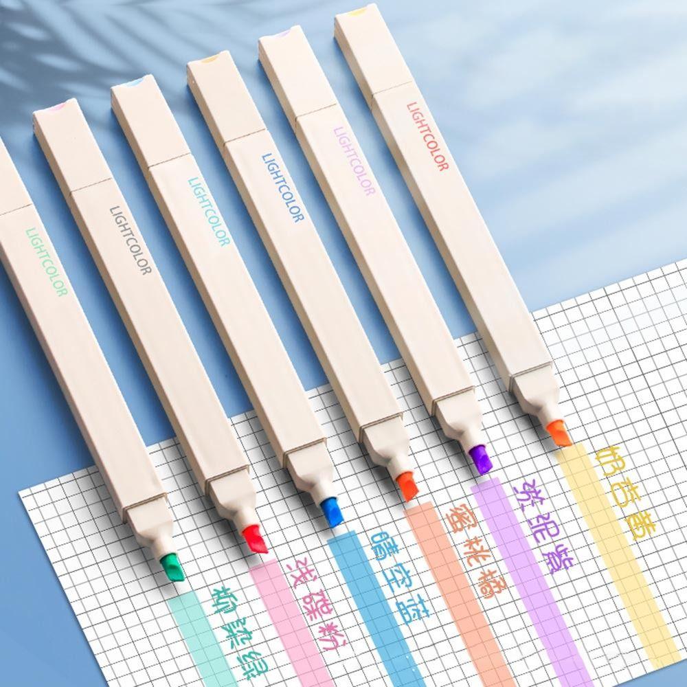 6Pcs/Set Soft Tip Pastel Highlighters Double Headed Hand Account Pens School Office Supplies