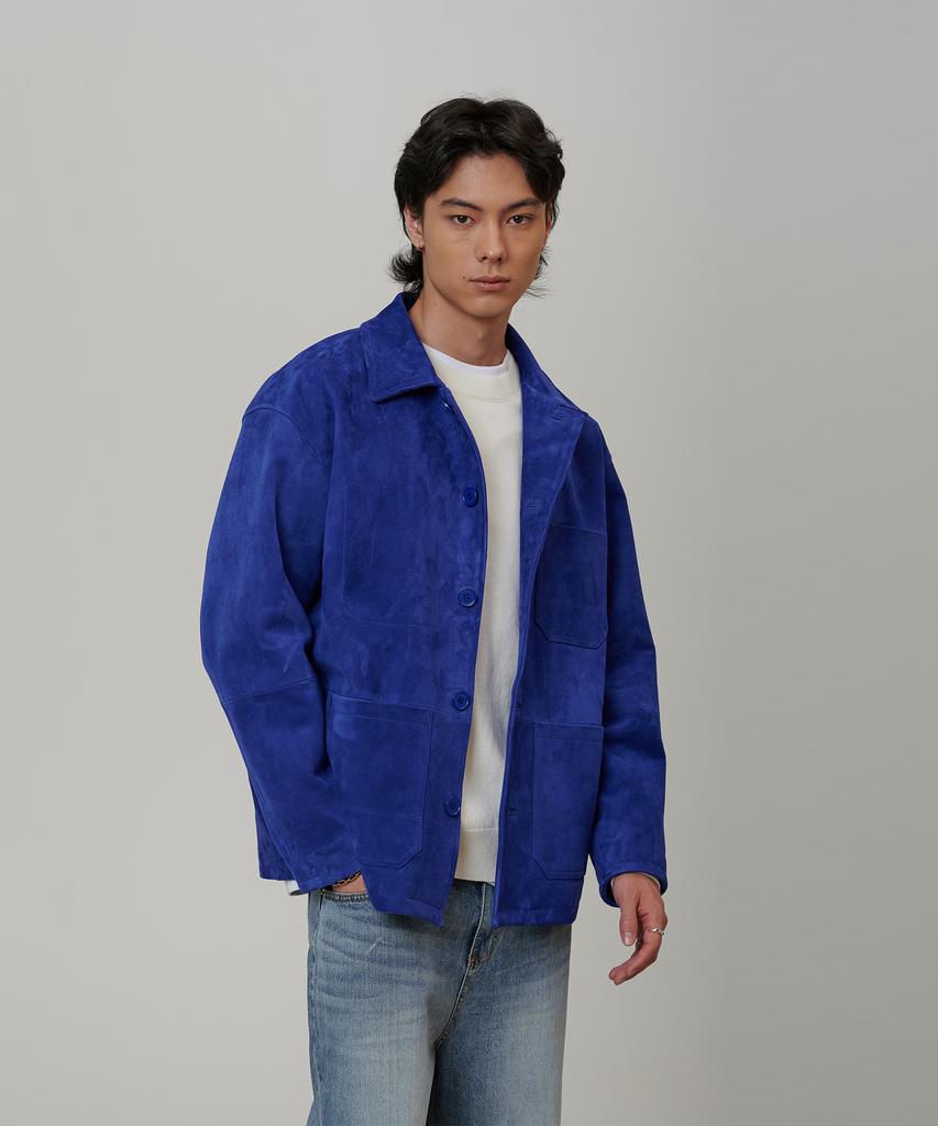 Pinblack Unisex Goat Suede French Work Jacket Blue