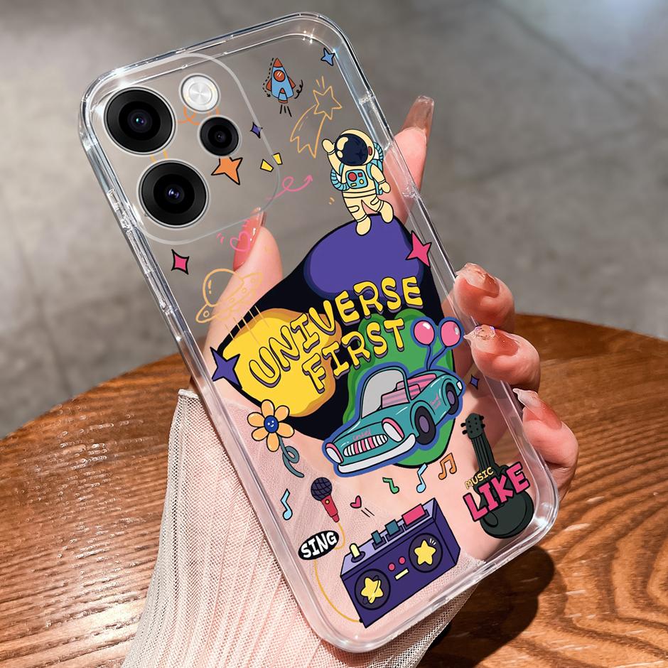 Чехол для OPPO Reno15Pro Reno15F Милая свинка Динозавр Минималистичный Прочный Прозрачный корпус для OPPO Reno15 F Reno 15 Pro Coque