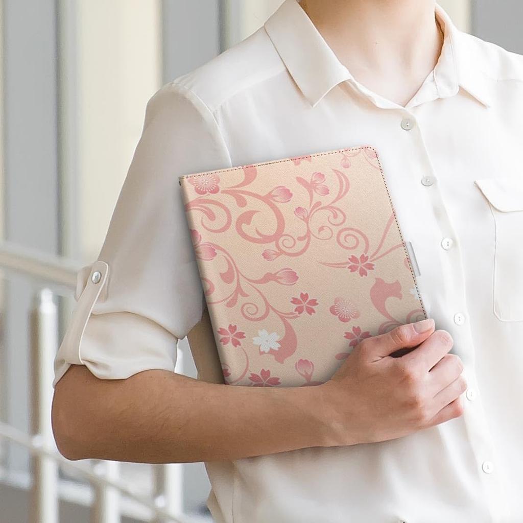 Igcase Fire HD 8 Released In Exclusive Notebook Type Direct Pasting Cherry Blossom Pink Floral Pattern 000126 (8th Generation, 2018) Case, Cover,