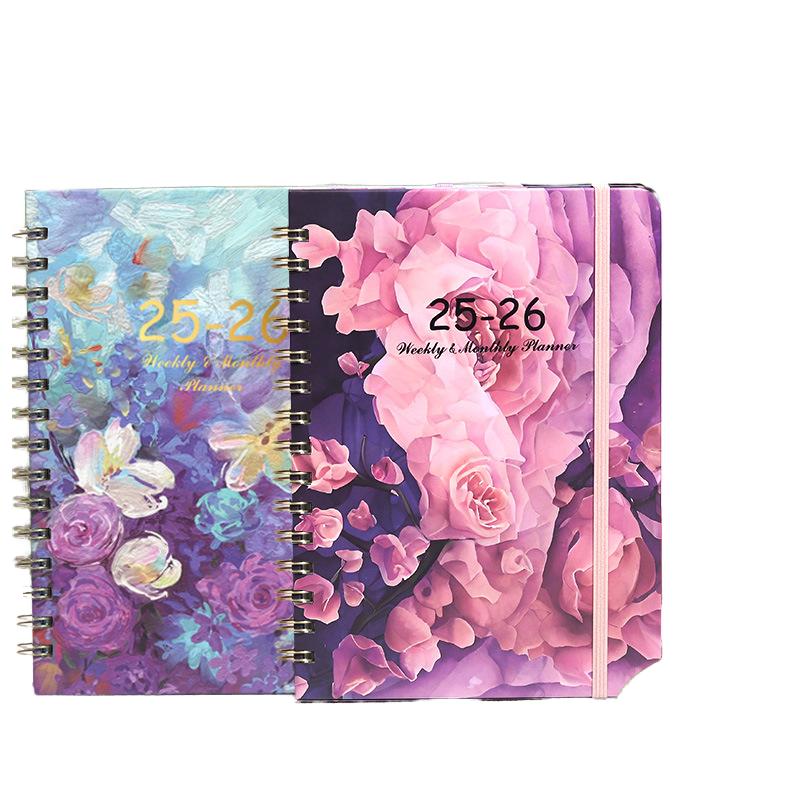 2025 Custom A5 Spiral Weekly Planner Notebook with 80 Sheets English Schedule Cross-Border Planner and Paper Cover