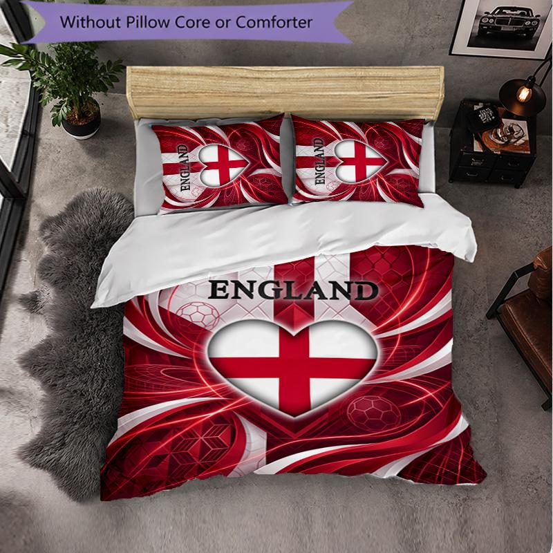 England Football Pattern 3 Pieces Bedding Set Soft Microfiber Duvet Cover with Pillow Cases for Bedroom