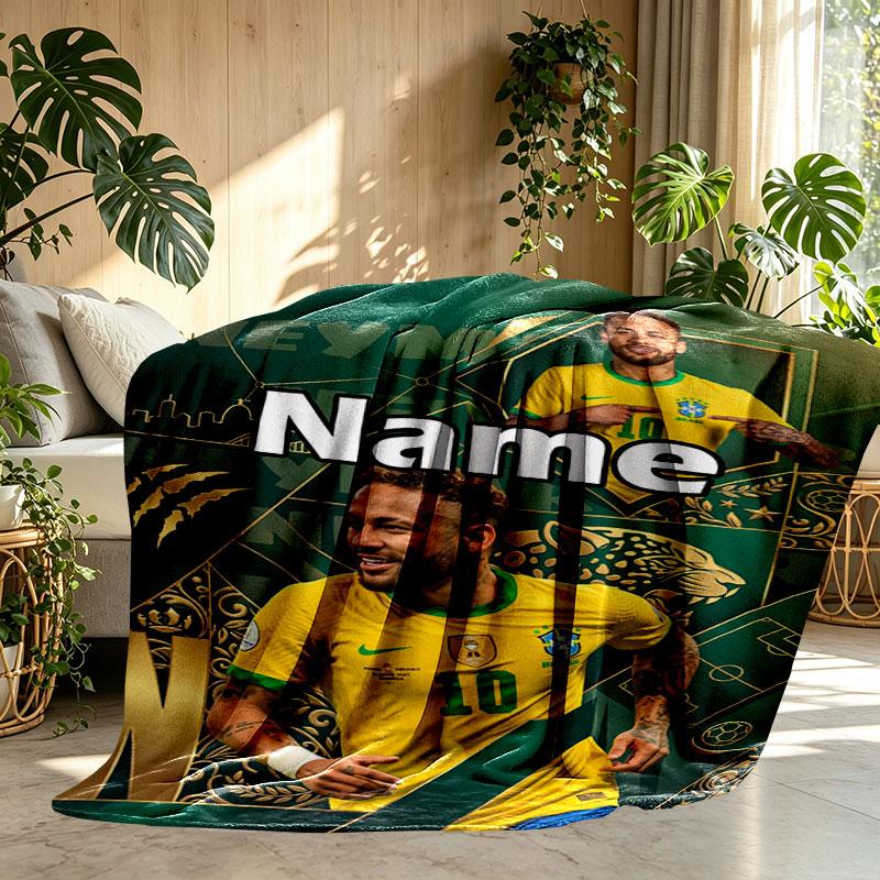 Custom Name Personalized Neymar Jr Print Blanket, Home Decor, Bedroom, Sofa, Camping, Couch, Gifts for Birthday Christmas