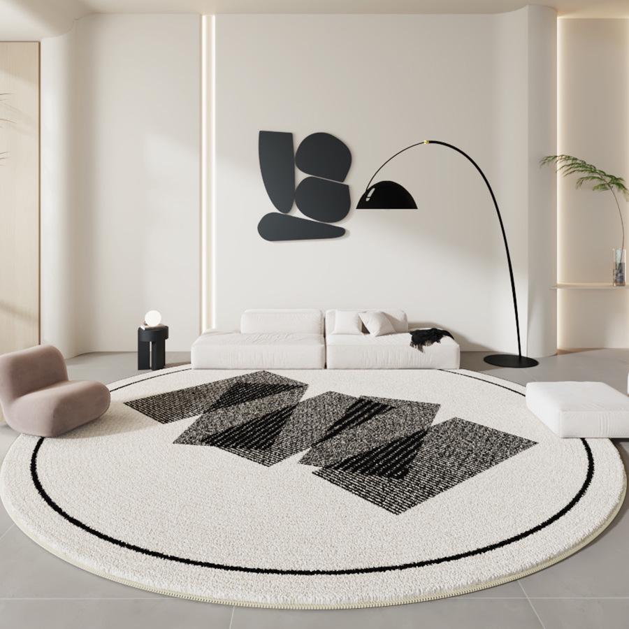 Minimalist Black & White Round Carpet - Thick Imitation Cashmere Chair Mat for Living Room, Study, or Bedroom