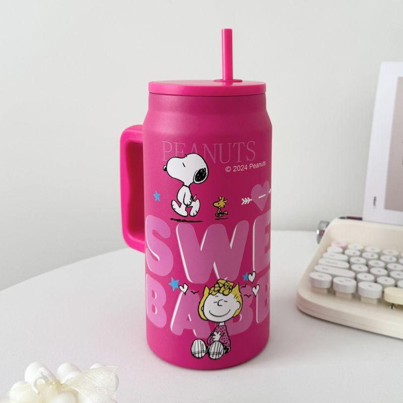 Snoopy Large-Capacity Insulated Cup, Giant Ice Cup, High-Value Student Water Bottle with Handle and Straw, Portable