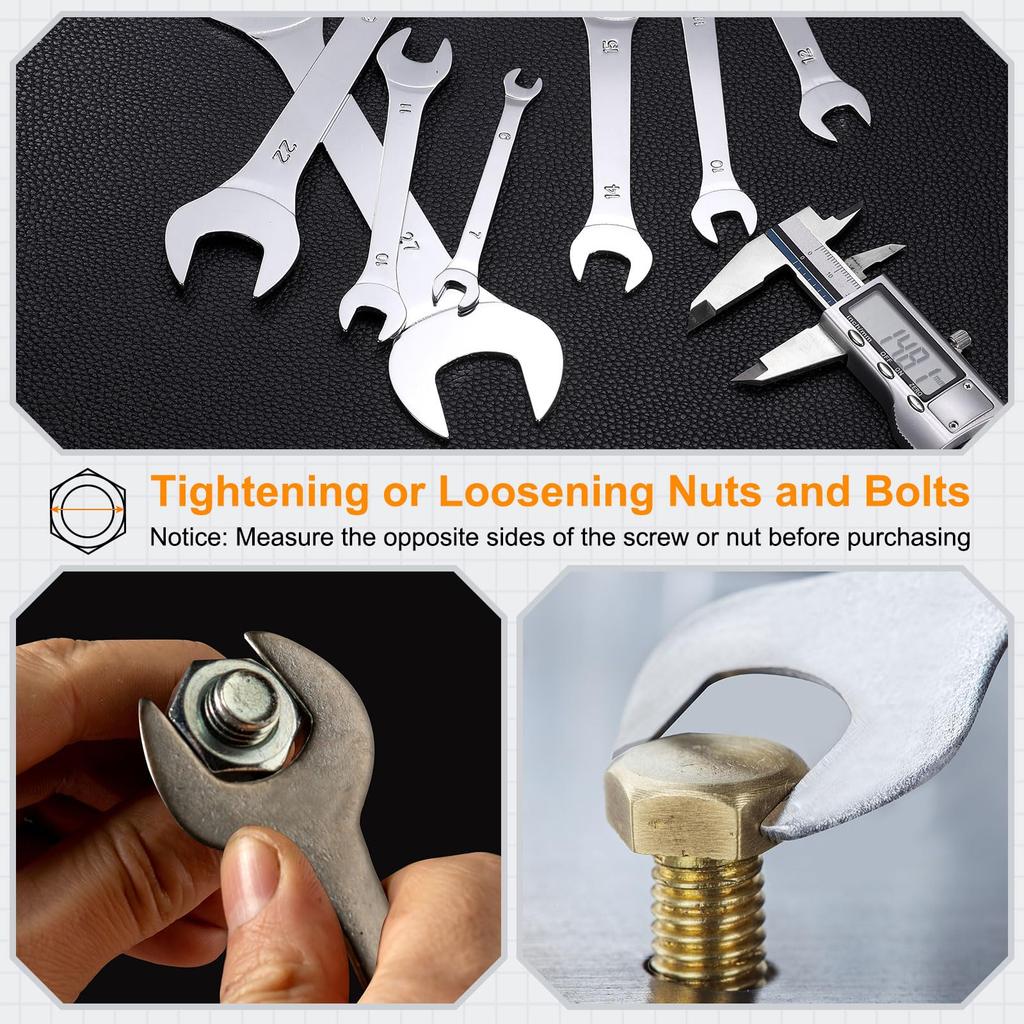 Uxcell Double Thin Wrench Metric Small Flat Head Mirror for Auto Repair and Furniture Assembly 3-Piece Open-End Set, 14x15/16x17/18x19mm, Ultra-Thin,