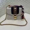 [Pre-Owned] Sylvie Gold Buckle Striped Web Satin Bow Chain Mini Shoulder Bag - Good #IE82OQ