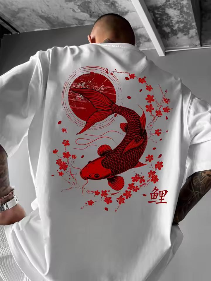 Vintage Koi Fish Print Streetwear Men's Women T shirt Summer Tee Casual Oversize Vintage punk Hip Hop Y2K Harajuku Summer top