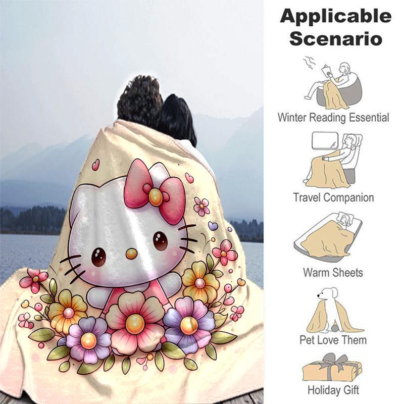 1pc Hello Kitty in a Garden of Flowers Blanket, Soft Throw for Home Decor, Perfect Gift for All Seasons, Living Room, Travel, Camping, Car Blankets, B