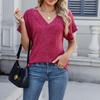 Женская мода повседневная футболка с коротким рукавом и V-образным вырезом, однотонная, базовая текстура
