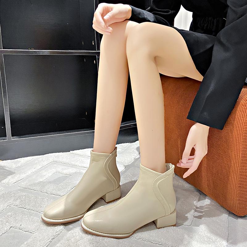 2024 Высококачественная женская обувь Ботильоны женские классические современные ботинки женские сшитые сзади молния квадратный каблук туфли женские Zapatos
