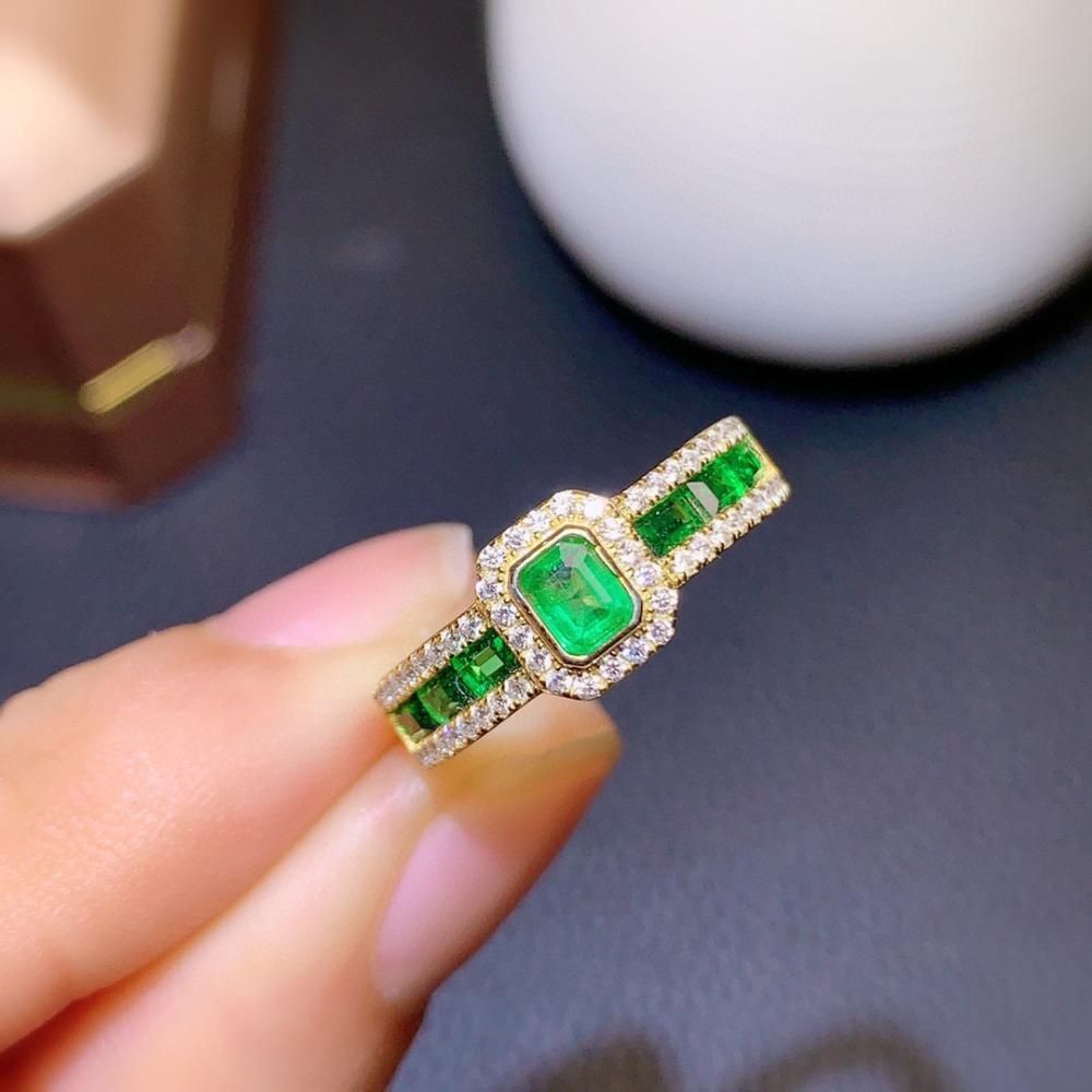 Colombian Emerald Imitation Rings for Women Elegant Open Band Stackable Ring with Diamonds