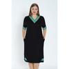 Woman Black Green Detail Big Size Short Sleeve Two Yarn Dresses