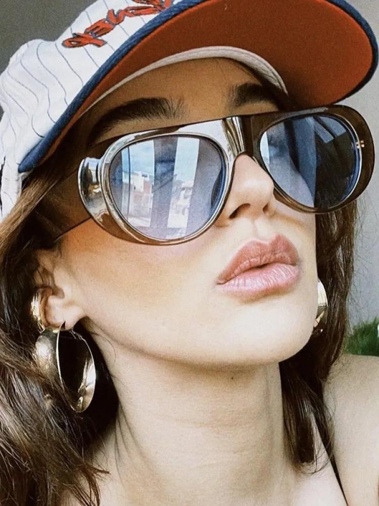 Ретро Большие Солнцезащитные Очки Для Женщин Модные Широкие Дужки Новые Солнцезащитные Очки с Большой Оправой Градиентного Цвета Персонализированные Очки Очки