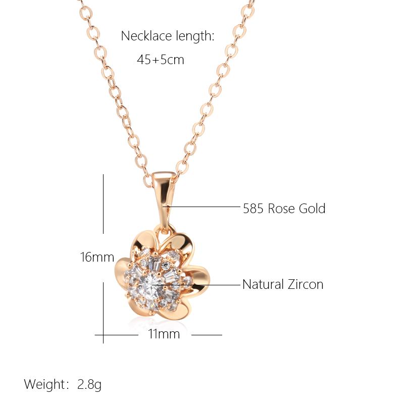 Rose Gold Color Crystal Flower Pendant Necklace For Women Natural Zircon Accessories Creative Daily Fine Jewelry