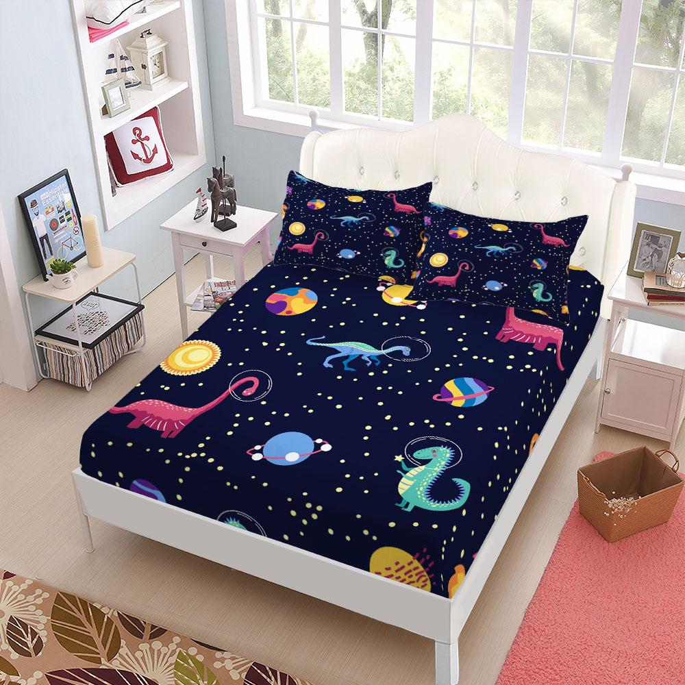 Seamless Space Exploration Fitted Sheet Set King Queen Double Full Size Bed Linen Set